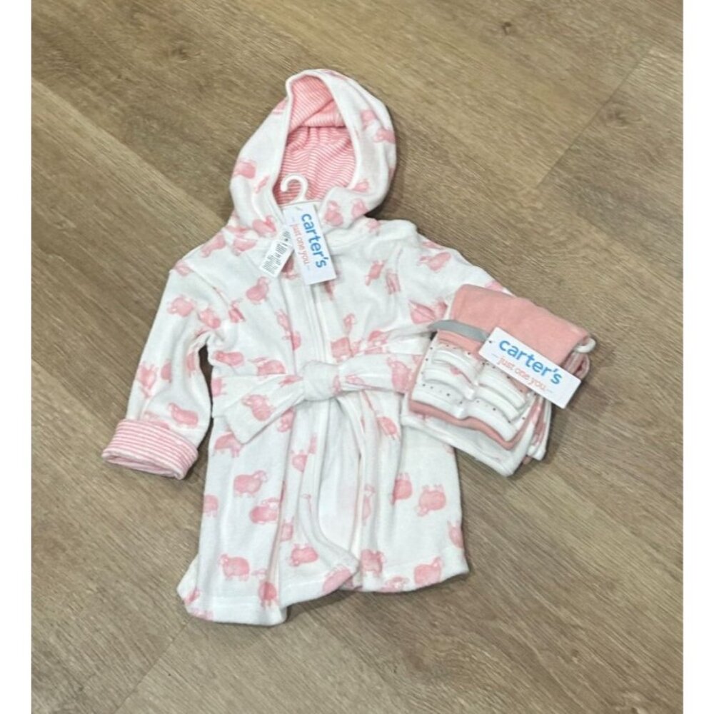 NWT Bundle 0-9 Month Robe & Wash Cloth for Baby Girl from Carter's Just One You